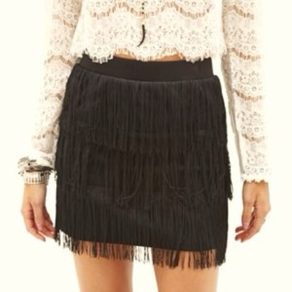 T28. POL Black Fringed Mini Skirt size S